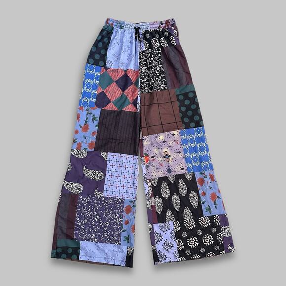 ROMWE Patchwork Boho Wide Leg Pants Women’s Size L – Multicolor Floral - Picture 1 of 5